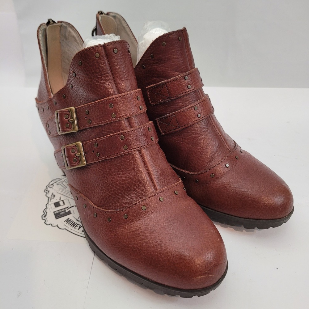Jambu Miranda Ankle Boots Womens 6.5 Brown Leather Studded Buckle Shootie